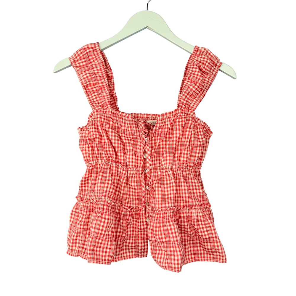 Rewind Peplum Top Women Small Red Gingham Plaid Sleeveless Baby Doll Tank
